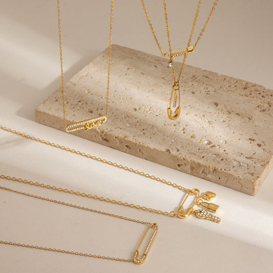 Safety Pin Drop Necklace with Cubic Zirconia — view 9