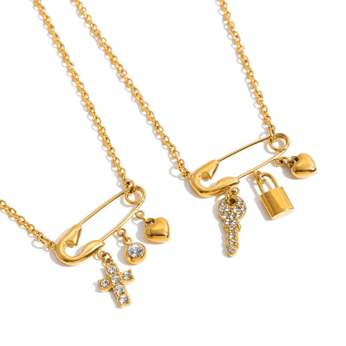Safety Pin Drop Necklace with Cubic Zirconia