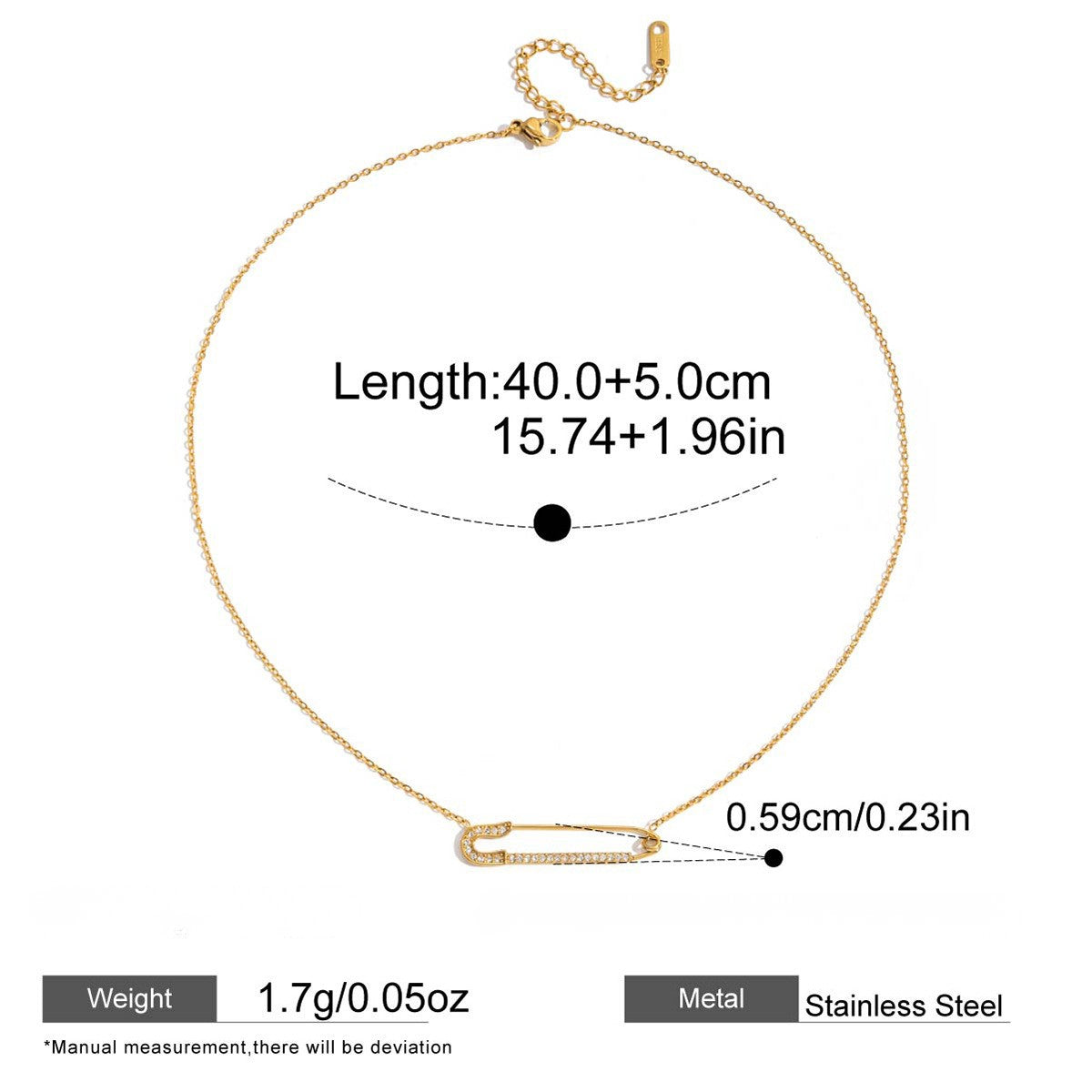 Safety Pin Drop Necklace with Cubic Zirconia — Pavé Crystal Safety Pin Necklace · Gold