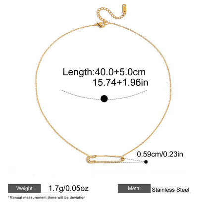 Safety Pin Drop Necklace with Cubic Zirconia — Pavé Crystal Safety Pin Necklace · Gold