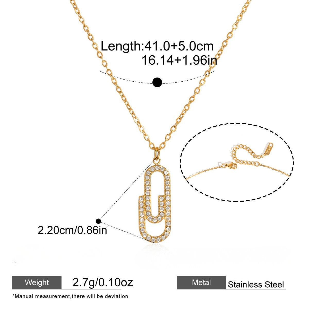Safety Pin Drop Necklace with Cubic Zirconia — Single Dangling CZ Safety Pin Necklace · Gold
