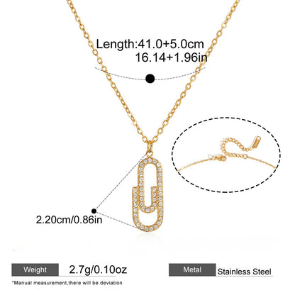 Safety Pin Drop Necklace with Cubic Zirconia — Single Dangling CZ Safety Pin Necklace · Gold