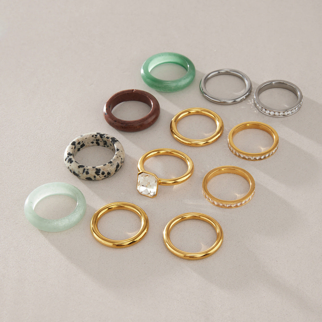 Stacked Stone & Zirconia Ring Set — view 3