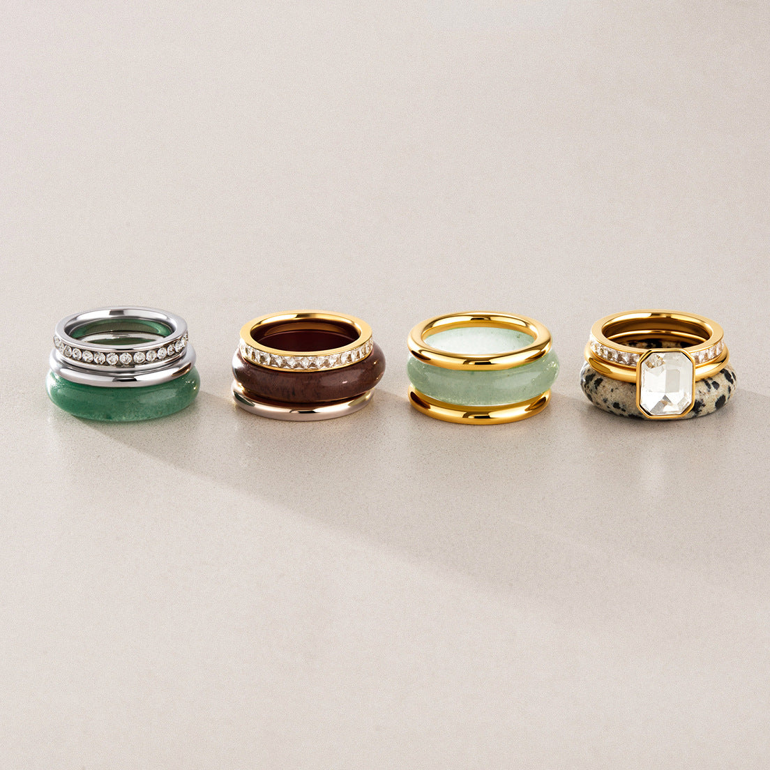 Stacked Stone & Zirconia Ring Set — view 4