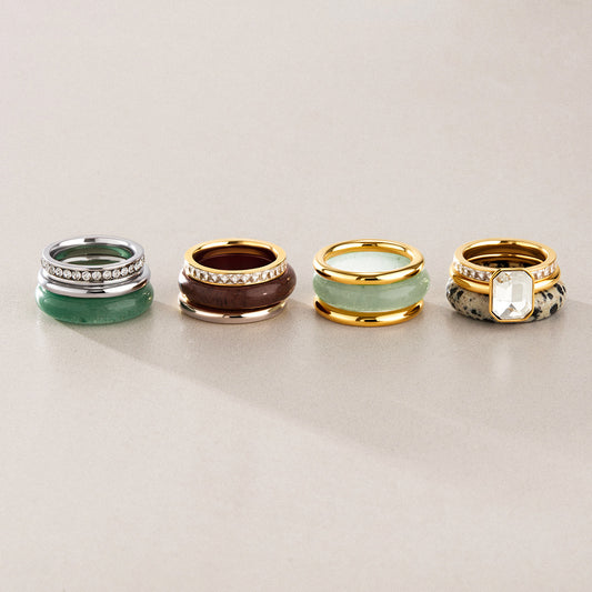 Stacked Stone & Zirconia Ring Set — view 4
