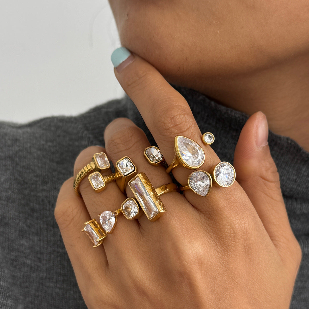 Dual Stone Zirconia Open Ring Series — view 3