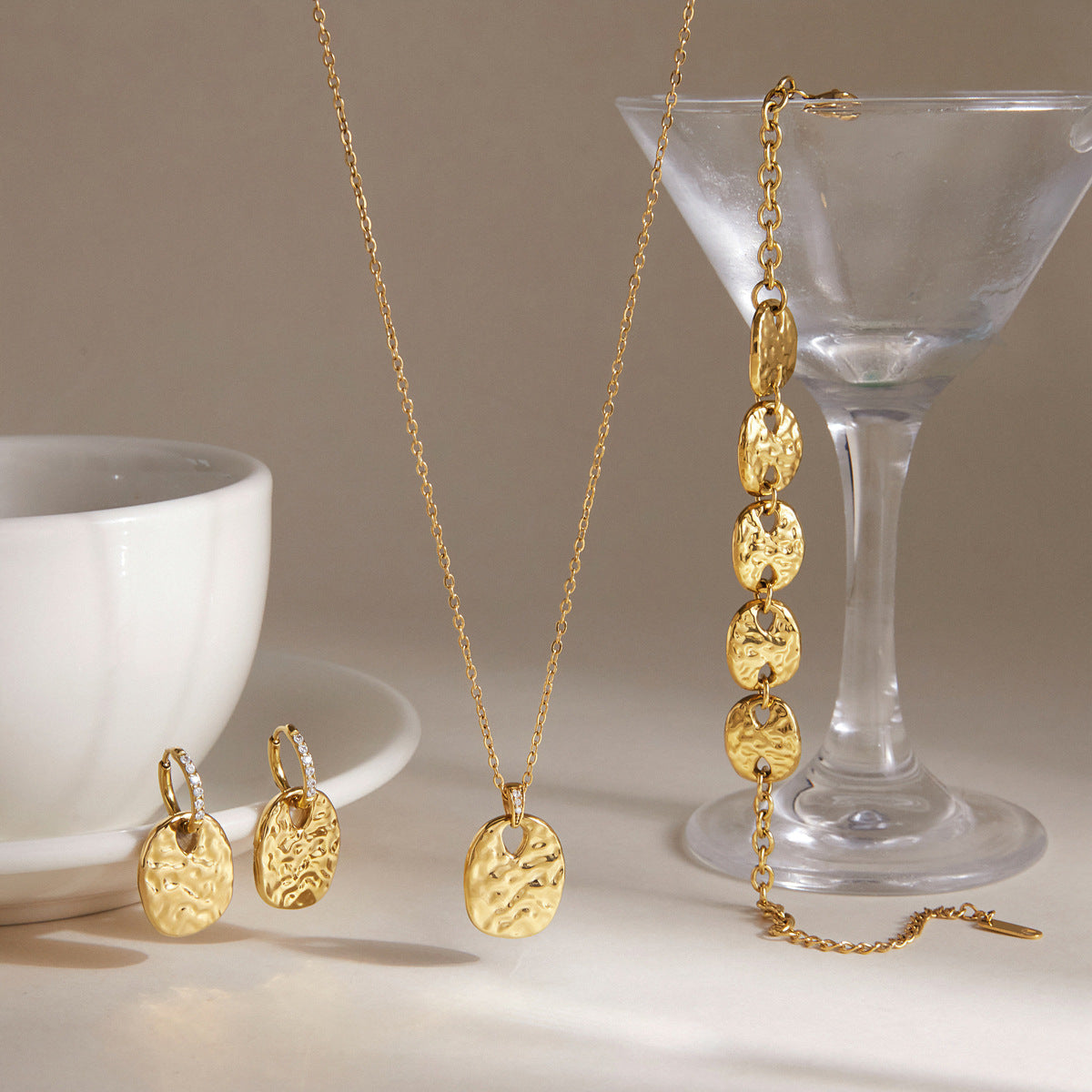 Hammered Stainless Steel Jewelry Set — view 6