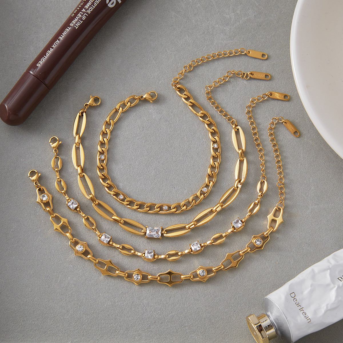 Stainless Steel CZ Link Bracelet Series