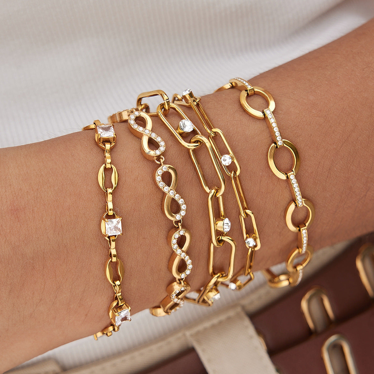 Stainless Steel CZ Link Bracelet Series — view 2