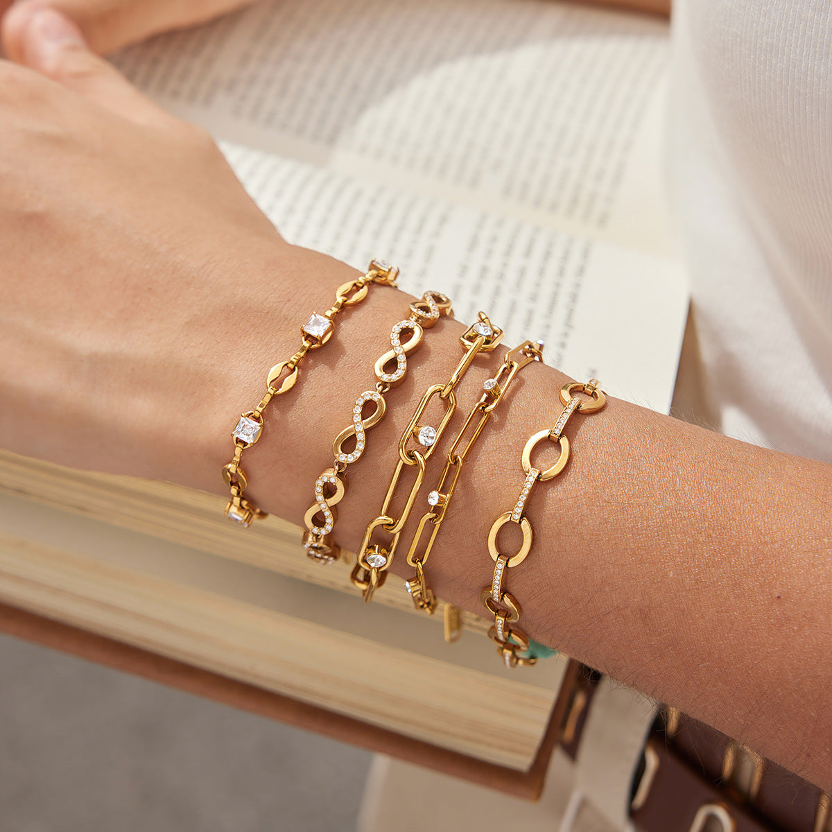 Stainless Steel CZ Link Bracelet Series — view 3