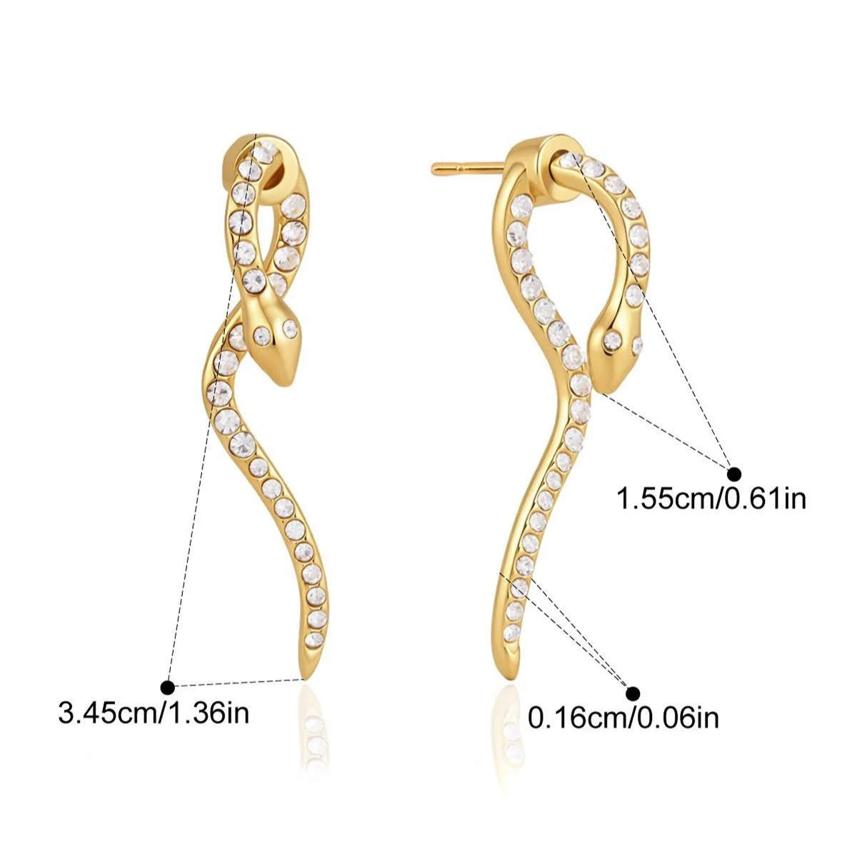 Serpent Zirconia Stainless Steel Earrings Set — Pave Serpent Drop Earrings · Gold