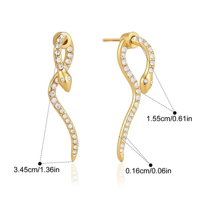Serpent Zirconia Stainless Steel Earrings Set — Pave Serpent Drop Earrings · Gold