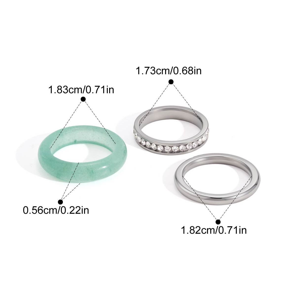 Stacked Stone & Zirconia Ring Set — Green Jade Stacking Ring · Silver · 7