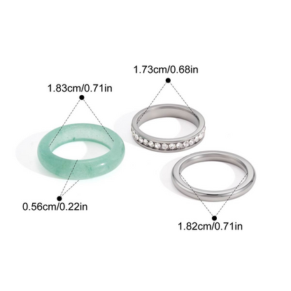 Stacked Stone & Zirconia Ring Set — Green Jade Stacking Ring · Silver · 7