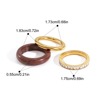 Stacked Stone & Zirconia Ring Set — Mahogany Obsidian Stacking Ring · Gold · 7