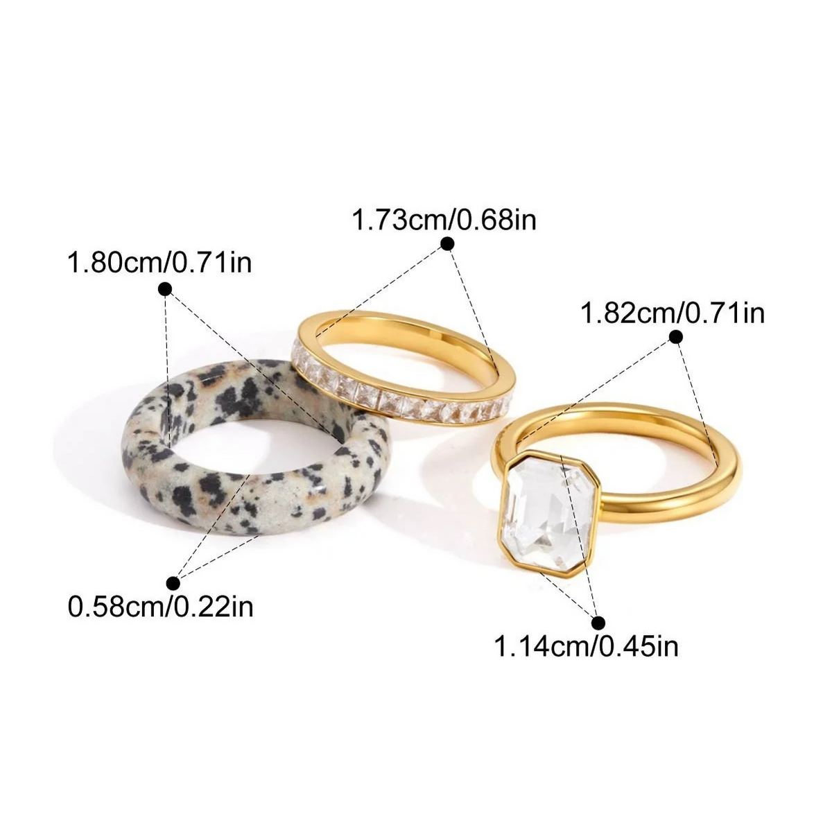 Stacked Stone & Zirconia Ring Set — Dolmation Jasper Stacking Ring · Gold · 7
