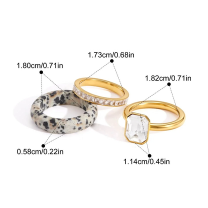 Stacked Stone & Zirconia Ring Set — Dolmation Jasper Stacking Ring · Gold · 7