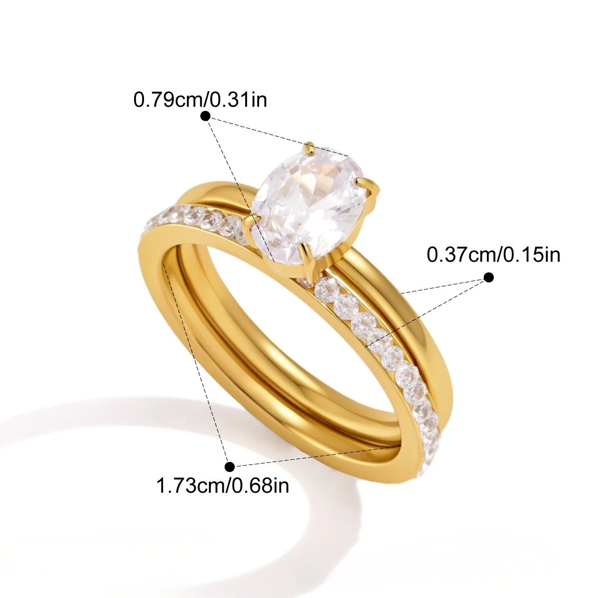 Premium CZ Stackable Ring Collection — Oval Solitaire Stacking Ring（2pcs） · Gold · 7