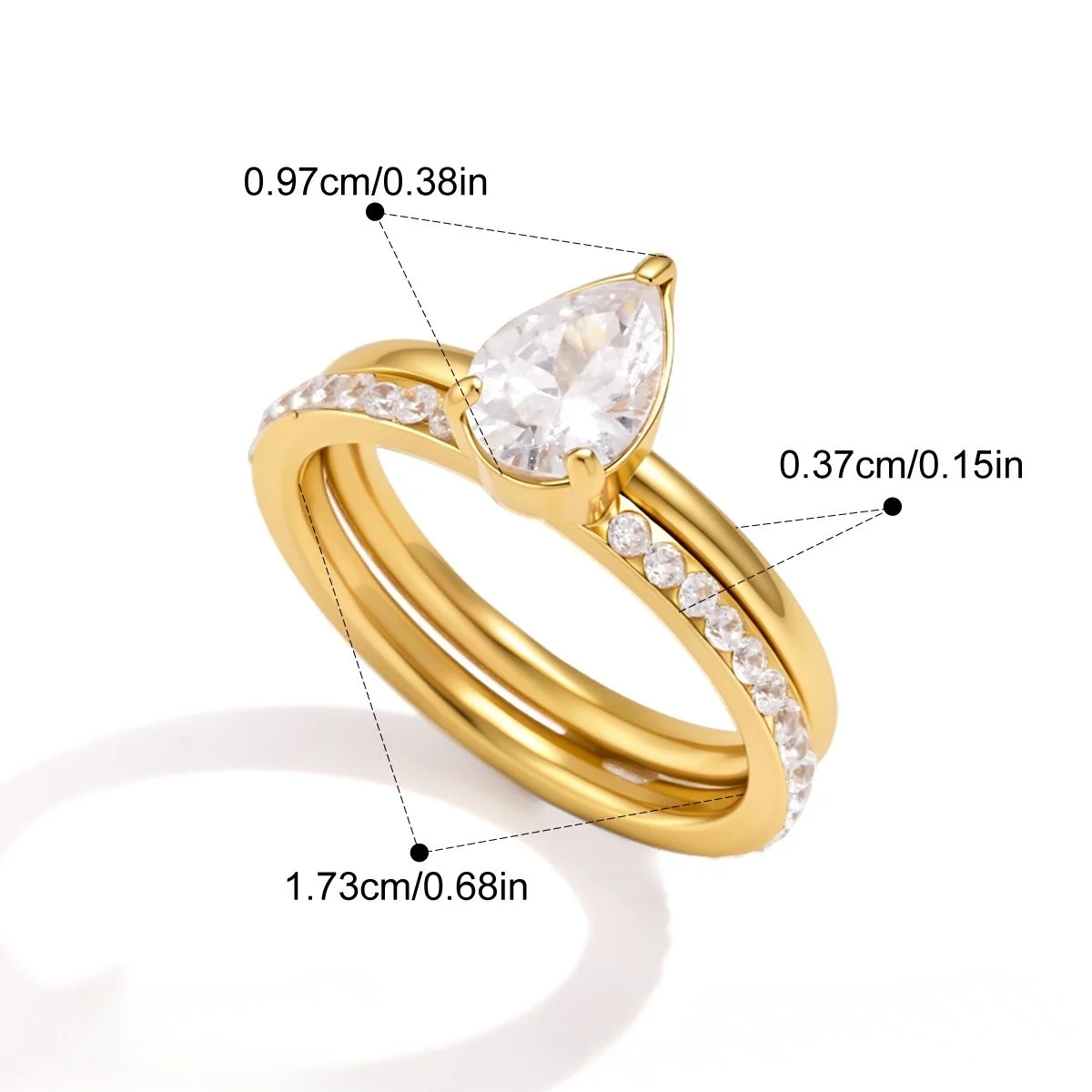 Premium CZ Stackable Ring Collection — Pear Solitaire Stacking Ring（2pcs） · Gold · 7