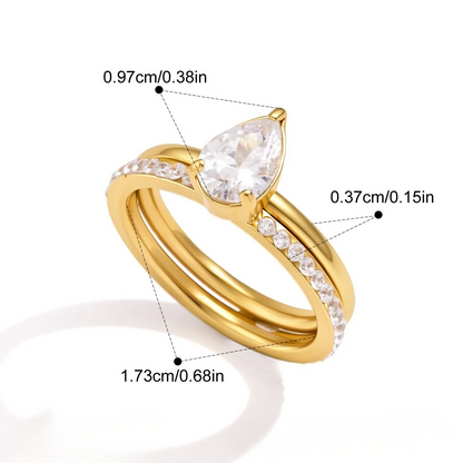 Premium CZ Stackable Ring Collection — Pear Solitaire Stacking Ring（2pcs） · Gold · 7