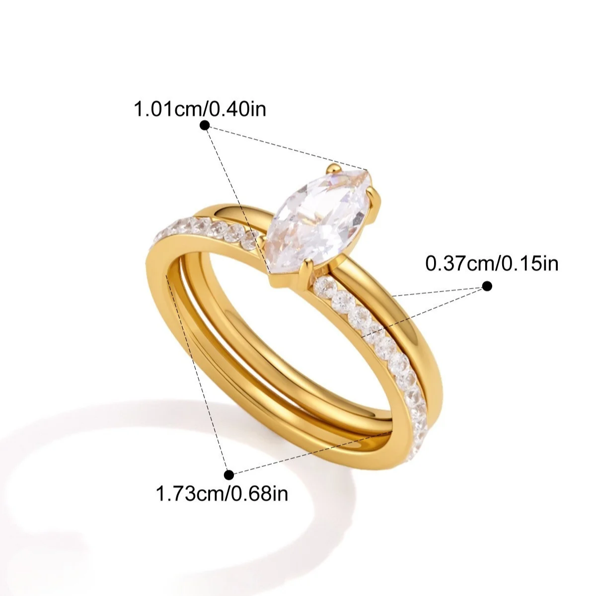 Premium CZ Stackable Ring Collection — Marquise Solitaire Stacking Ring（2pcs） · Gold · 7