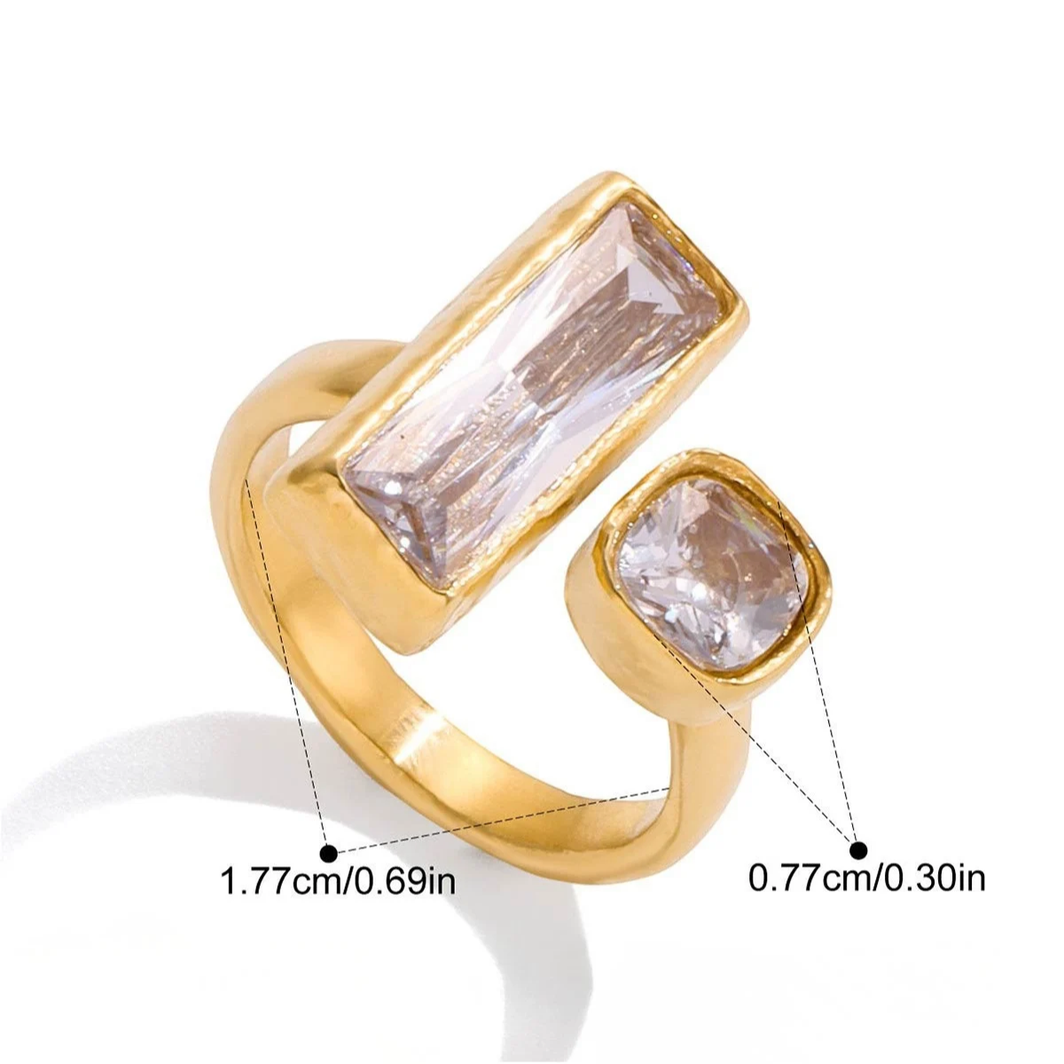 Dual Stone Zirconia Open Ring Series — Pear & Round Dual-Stone Ring · Gold