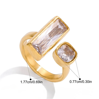 Dual Stone Zirconia Open Ring Series — Pear & Round Dual-Stone Ring · Gold
