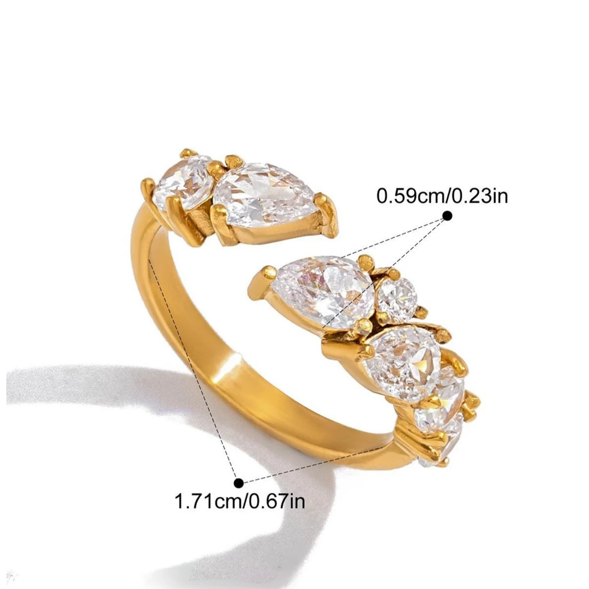Dual Stone Zirconia Open Ring Series — Twin Pear Open Ring · Gold