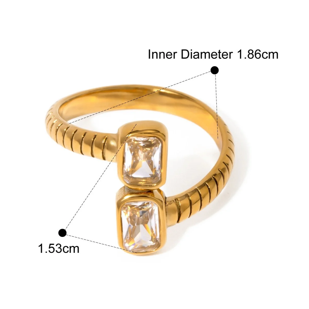 Dual Stone Zirconia Open Ring Series — Multi-Stone Cluster Open Ring · Gold