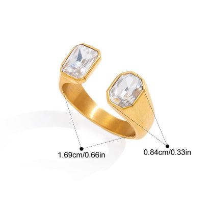 Dual Stone Zirconia Open Ring Series — Ribbed Dual Baguette Ring · Gold