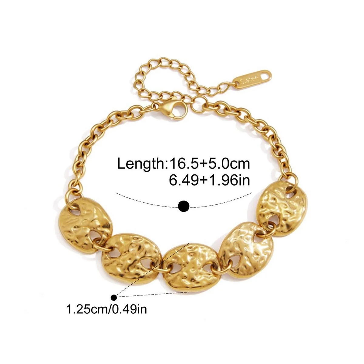 Hammered Stainless Steel Jewelry Set — Hammered Link Bracelet · Gold