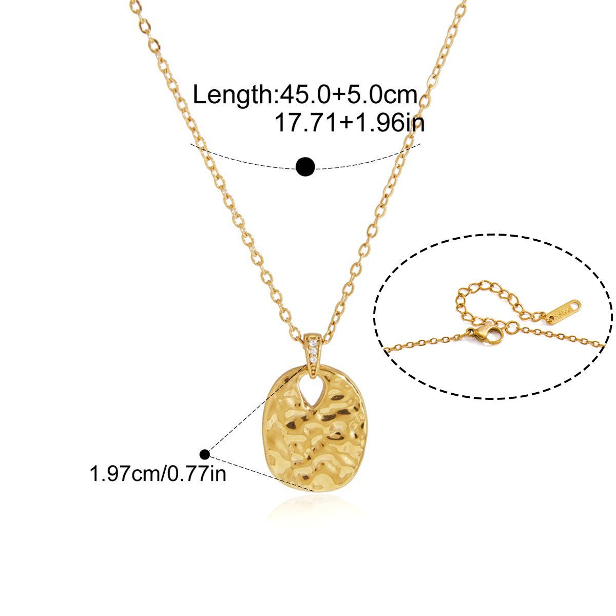 Hammered Stainless Steel Jewelry Set — Hammered Pendant Necklace · Gold
