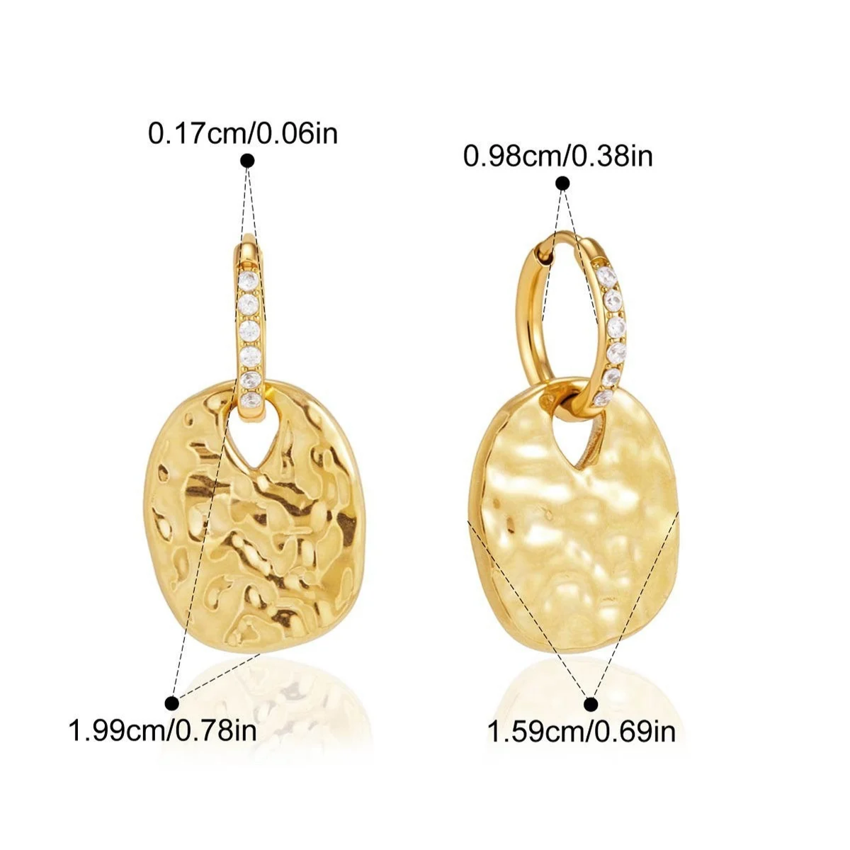 Hammered Stainless Steel Jewelry Set — Hammered Disc Huggie Earrings · Gold