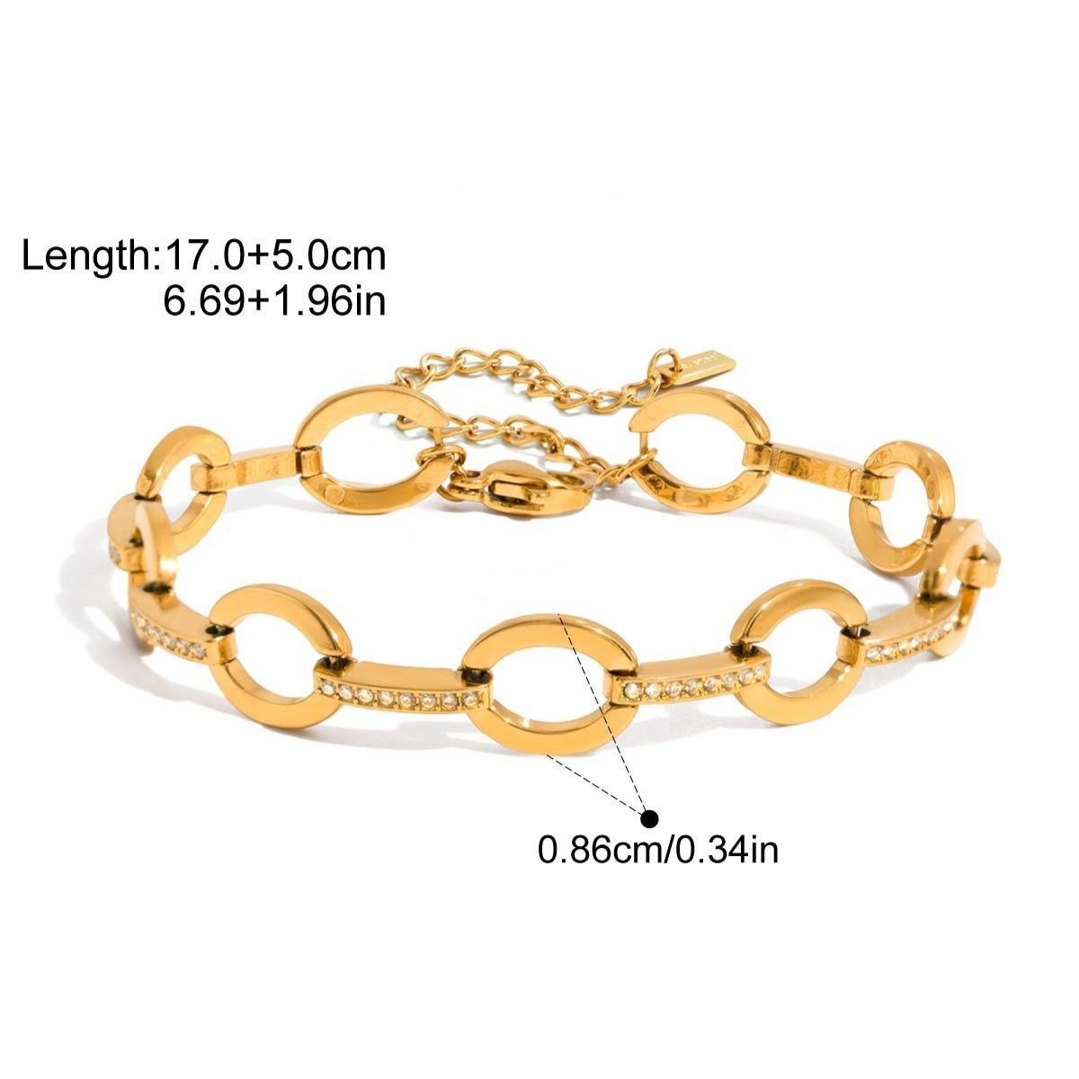 Stainless Steel CZ Link Bracelet Series — Infinity Pave Link Bracelet · Gold