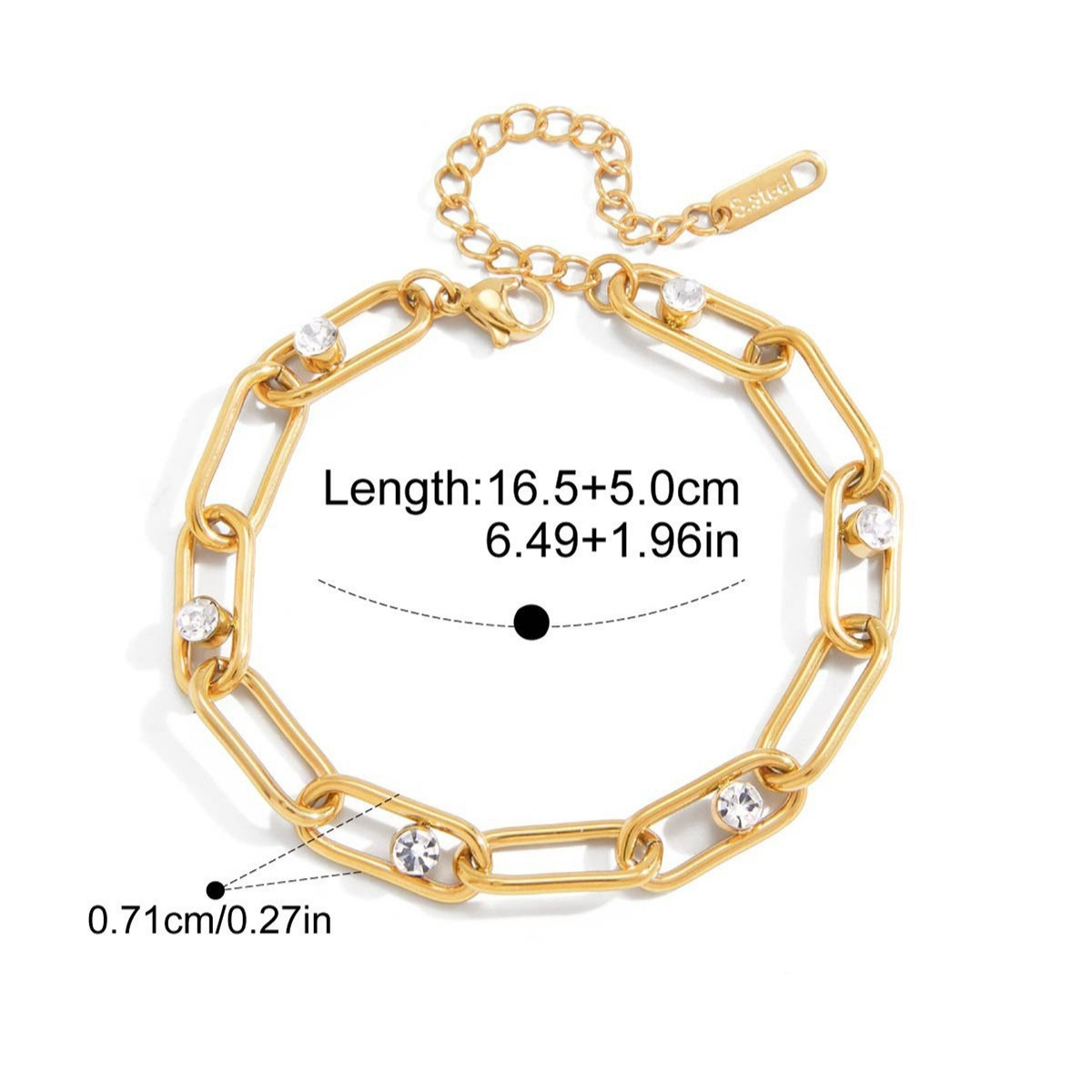 Stainless Steel CZ Link Bracelet Series — Bold Paperclip CZ Bracelet · Gold