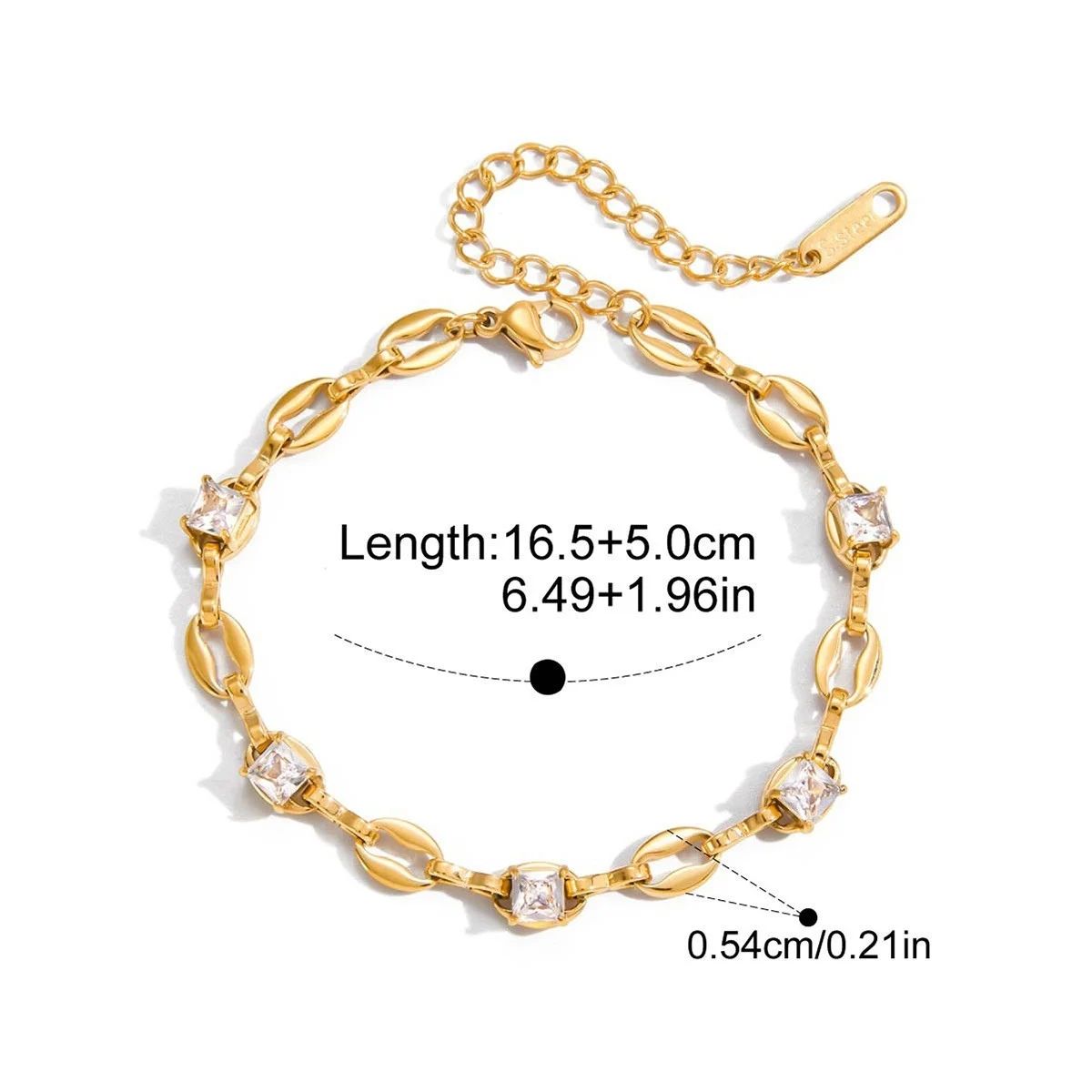 Stainless Steel CZ Link Bracelet Series — Oval & Square Link Bracelet · Gold