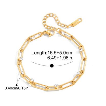Stainless Steel CZ Link Bracelet Series — Slim Paperclip CZ Bracelet · Gold