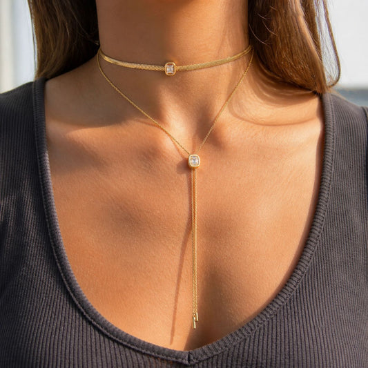 Adjustable CZ Slider Lariat Necklace — view 2