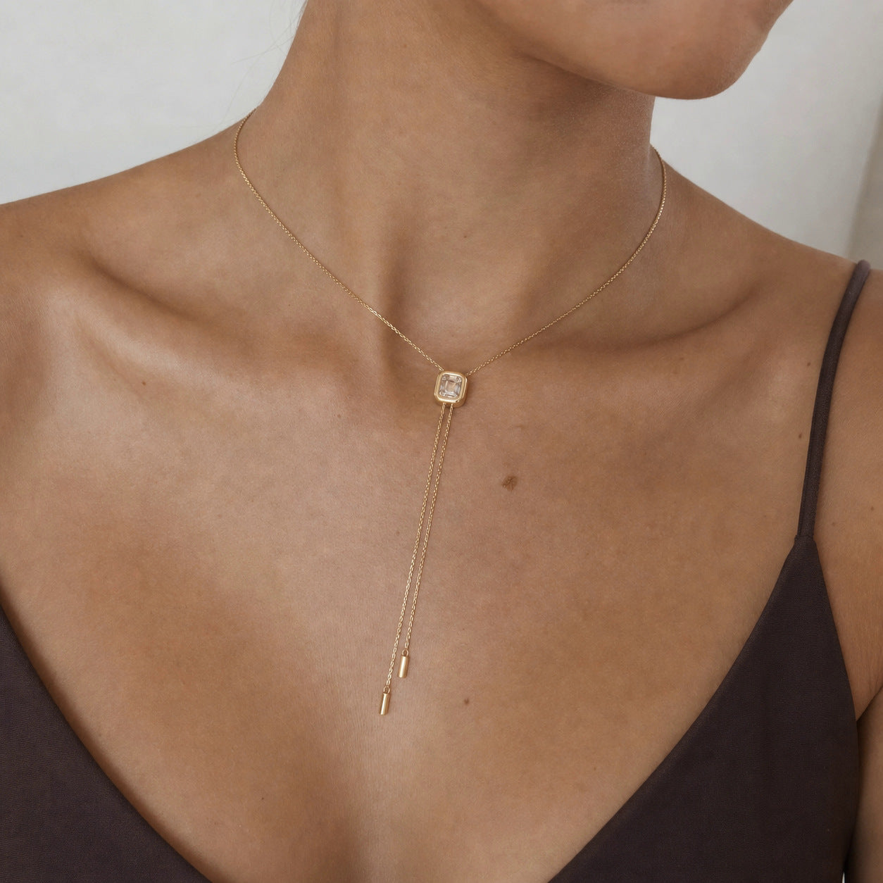 Adjustable CZ Slider Lariat Necklace — view 3