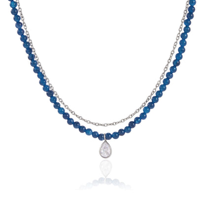 Blue Bead & T-Bar CZ Layering Set