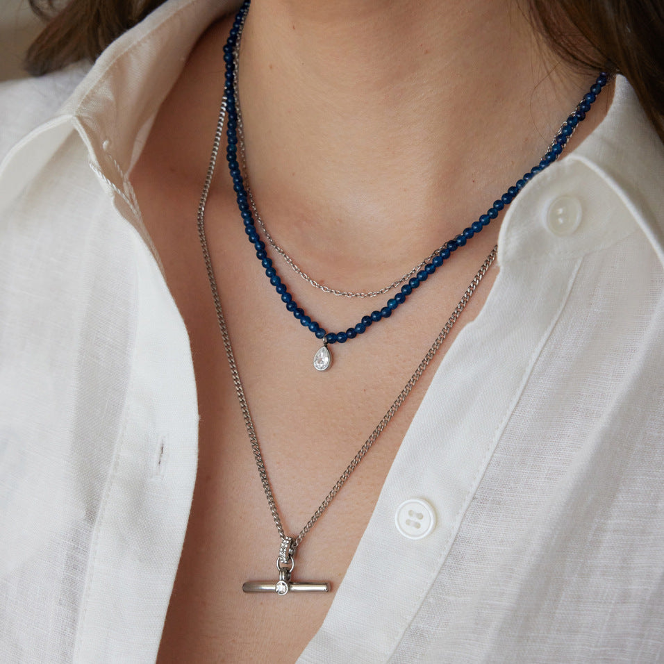 Blue Bead & T-Bar CZ Layering Set — view 2