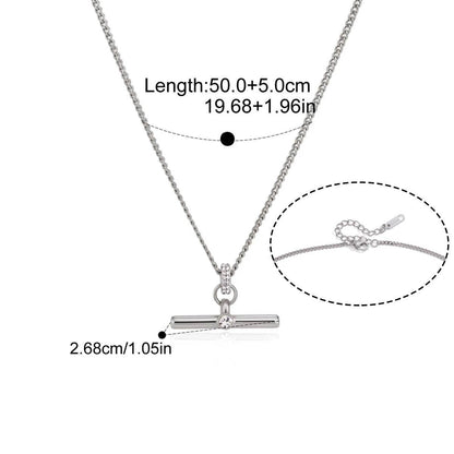 Blue Bead & T-Bar CZ Layering Set — Vintage T-Bar Necklace · Silver