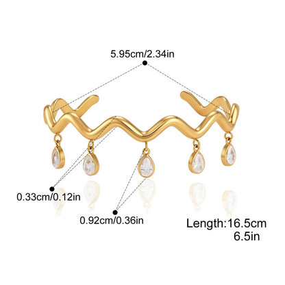 Wavy CZ Bangle & Bracelet Series — Wavy Teardrop Dangle Bangle · Gold