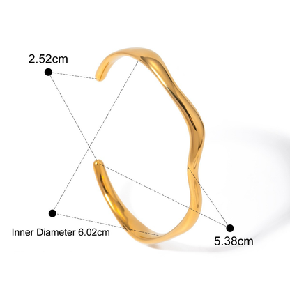 Wavy CZ Bangle & Bracelet Series — Adjustable Wave Cuff Bangle · Gold