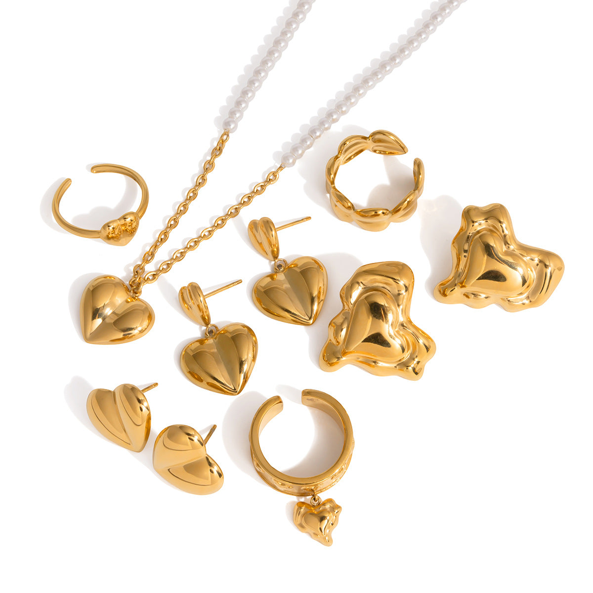 Puffy Heart Stainless Steel Jewelry Set