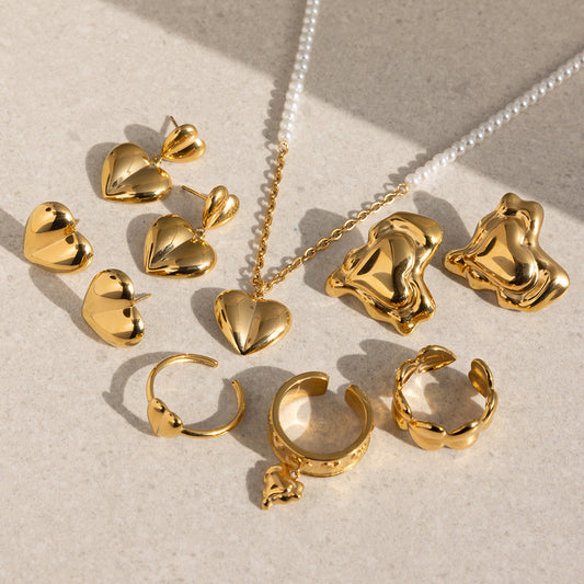 Puffy Heart Stainless Steel Jewelry Set — view 5