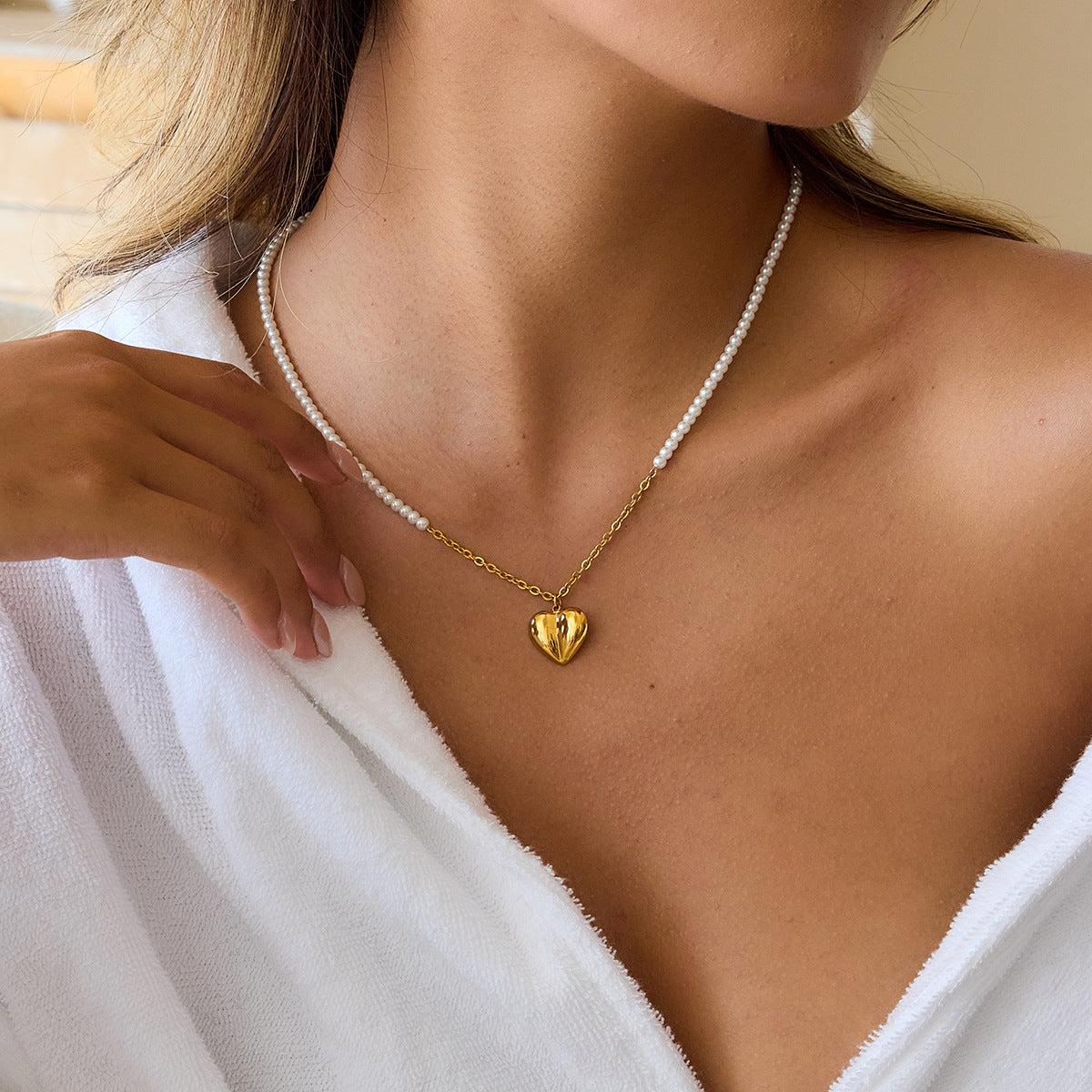Puffy Heart Stainless Steel Jewelry Set — view 3