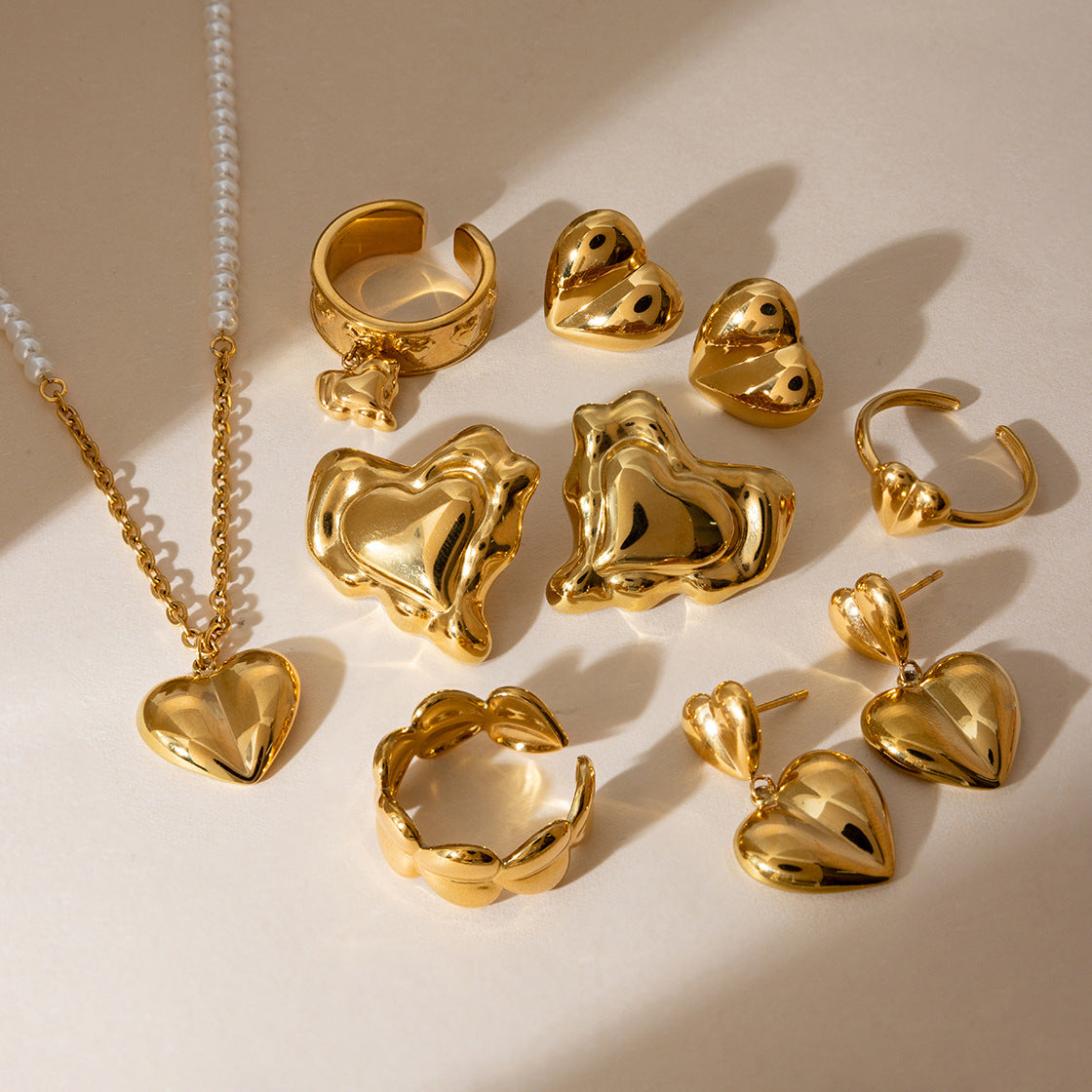 Puffy Heart Stainless Steel Jewelry Set — view 6