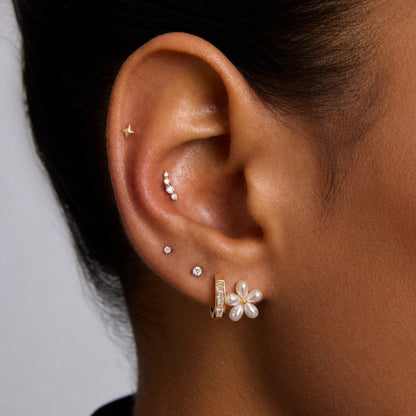 Pearl Flower CZ Huggie Hoop Earrings — view 2