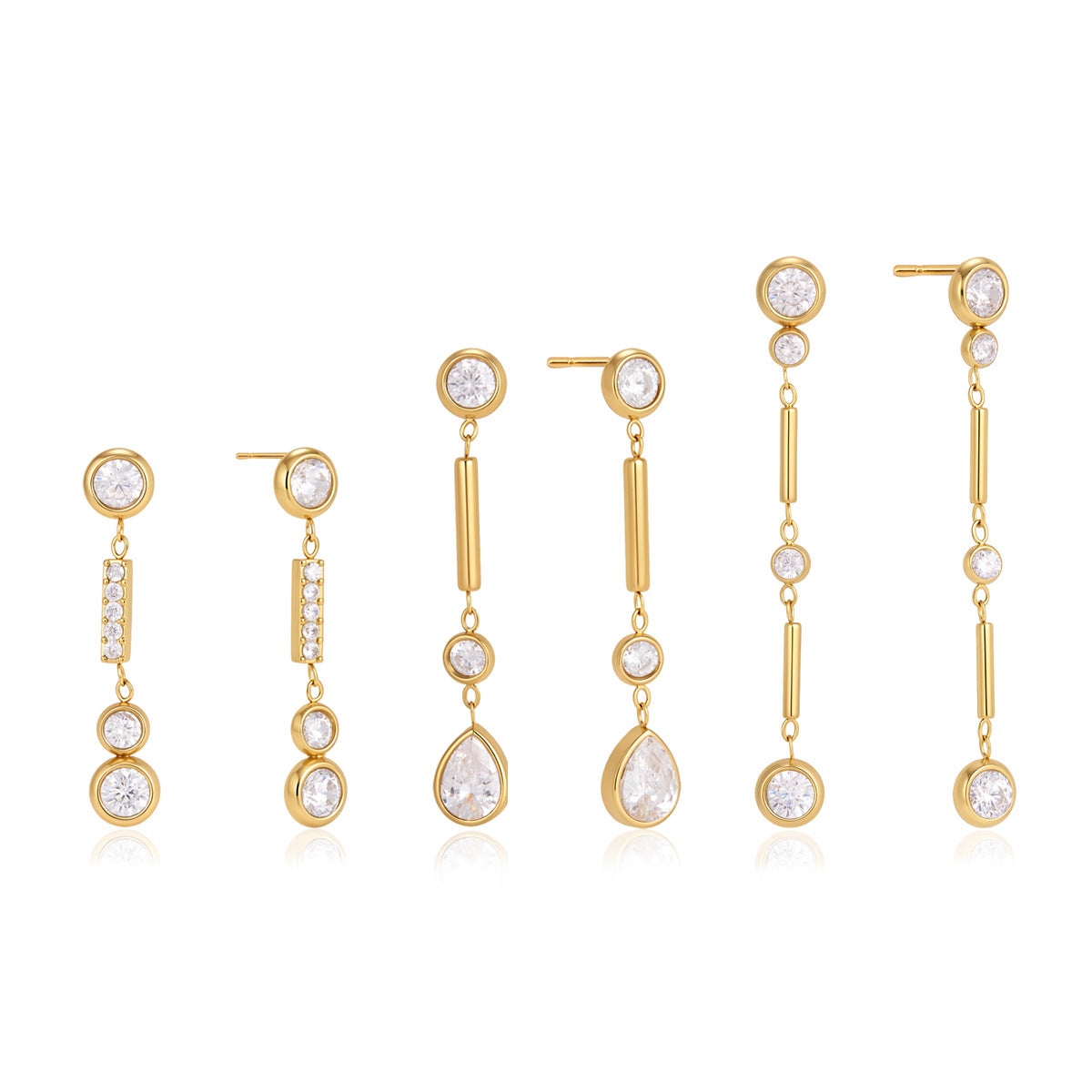 Modern Geometric CZ Bar Drop Earrings